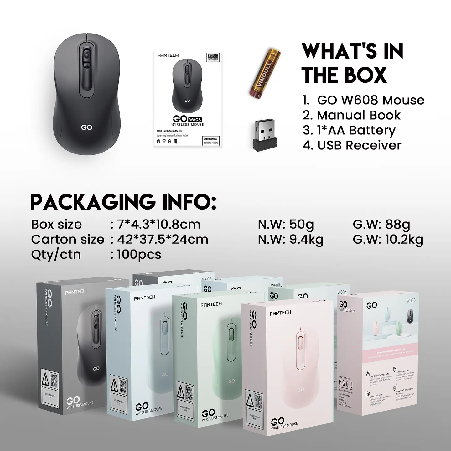 W608 GO Pink Mouse Inalámbrico con Receptor USB de Oficina 1.200 DPI 6