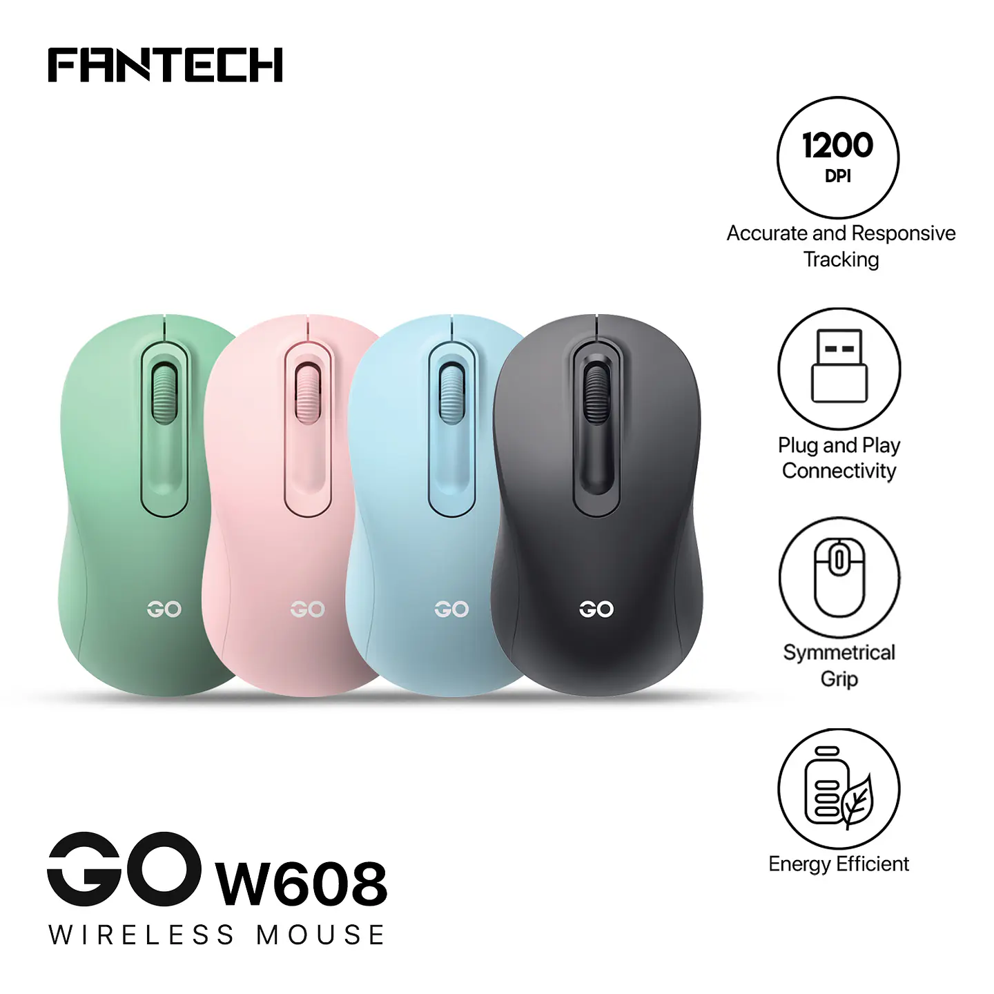 W608 GO Pink Mouse Inalámbrico con Receptor USB de Oficina 1.200 DPI 8