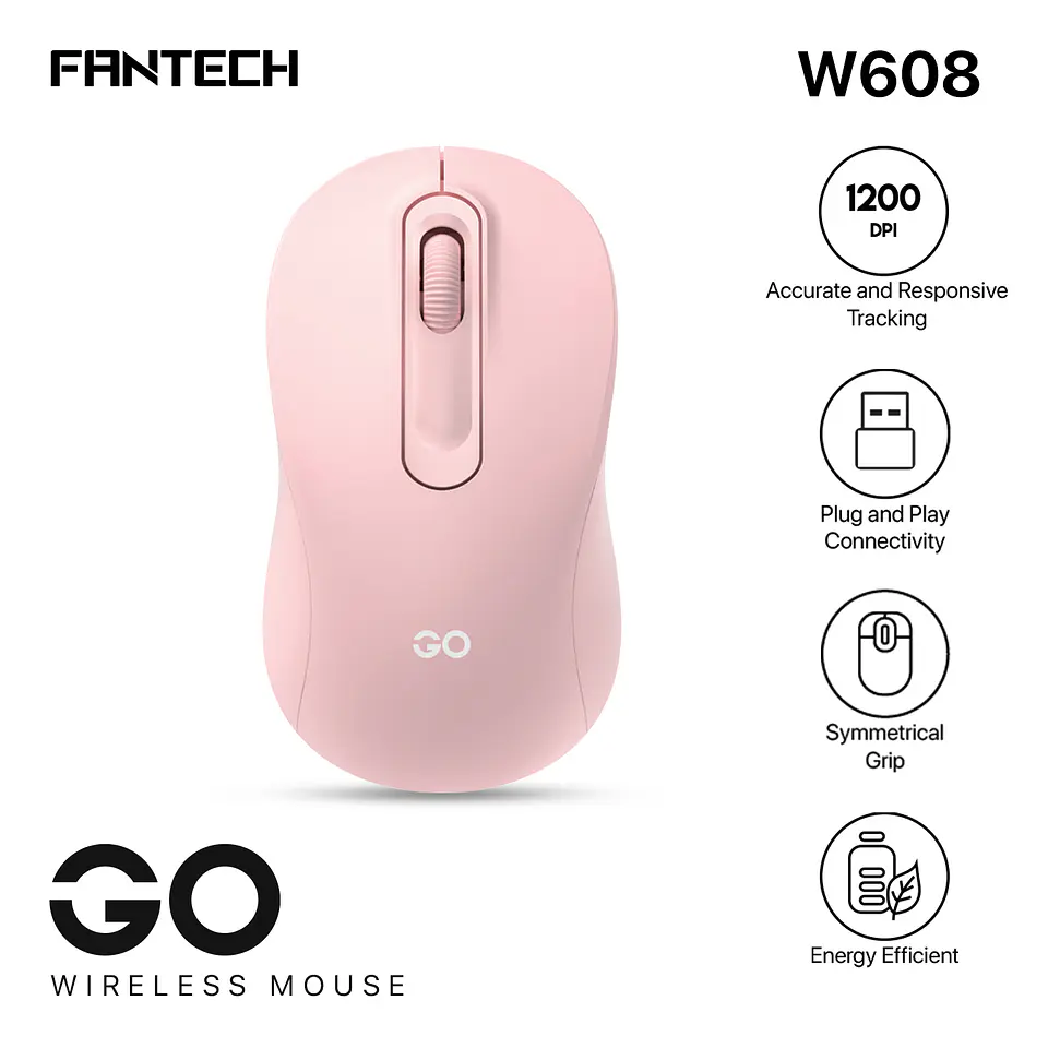 W608 GO Pink Mouse Inalámbrico con Receptor USB de Oficina 1.200 DPI 9
