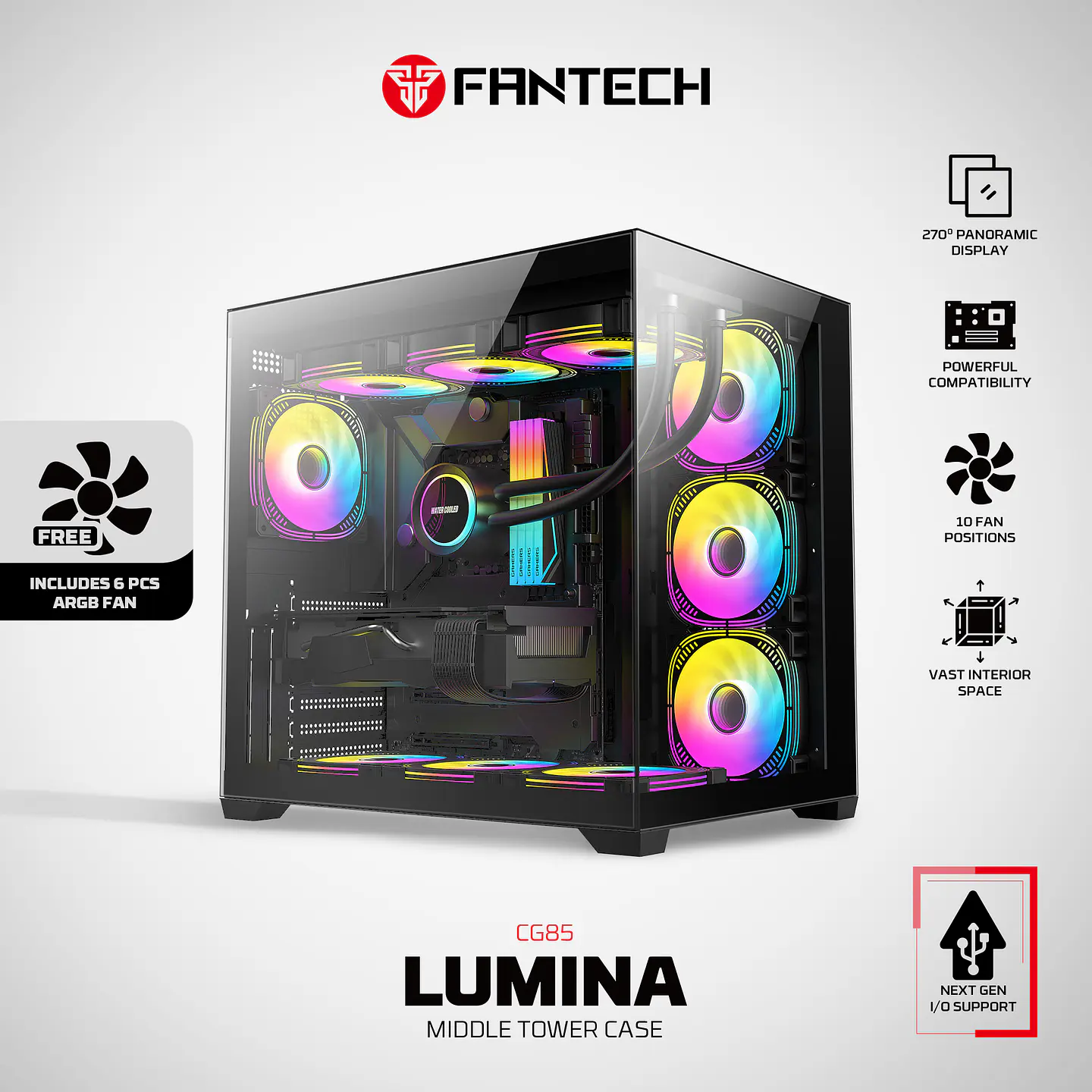 CG85 LUMINA Black Gabinete Pecera con 6 Ventiladores aRGB 17