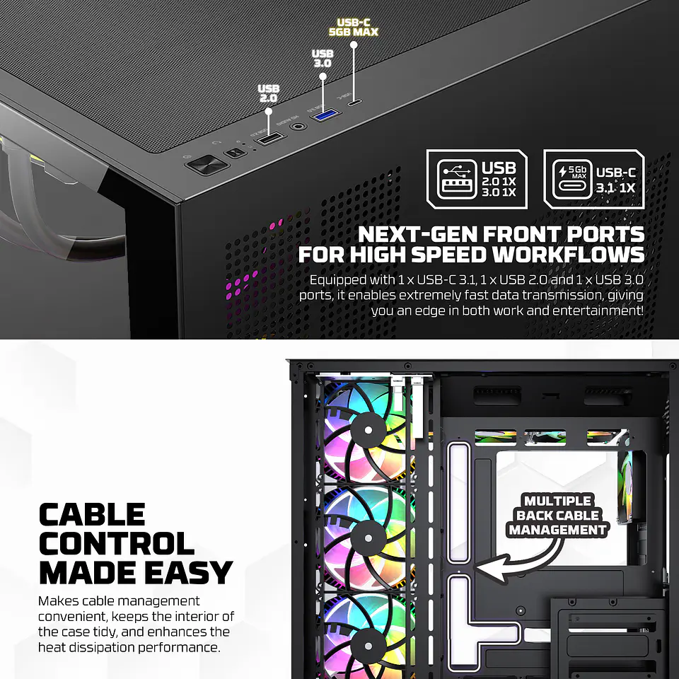 CG85 LUMINA Black Gabinete Pecera con 6 Ventiladores aRGB 13