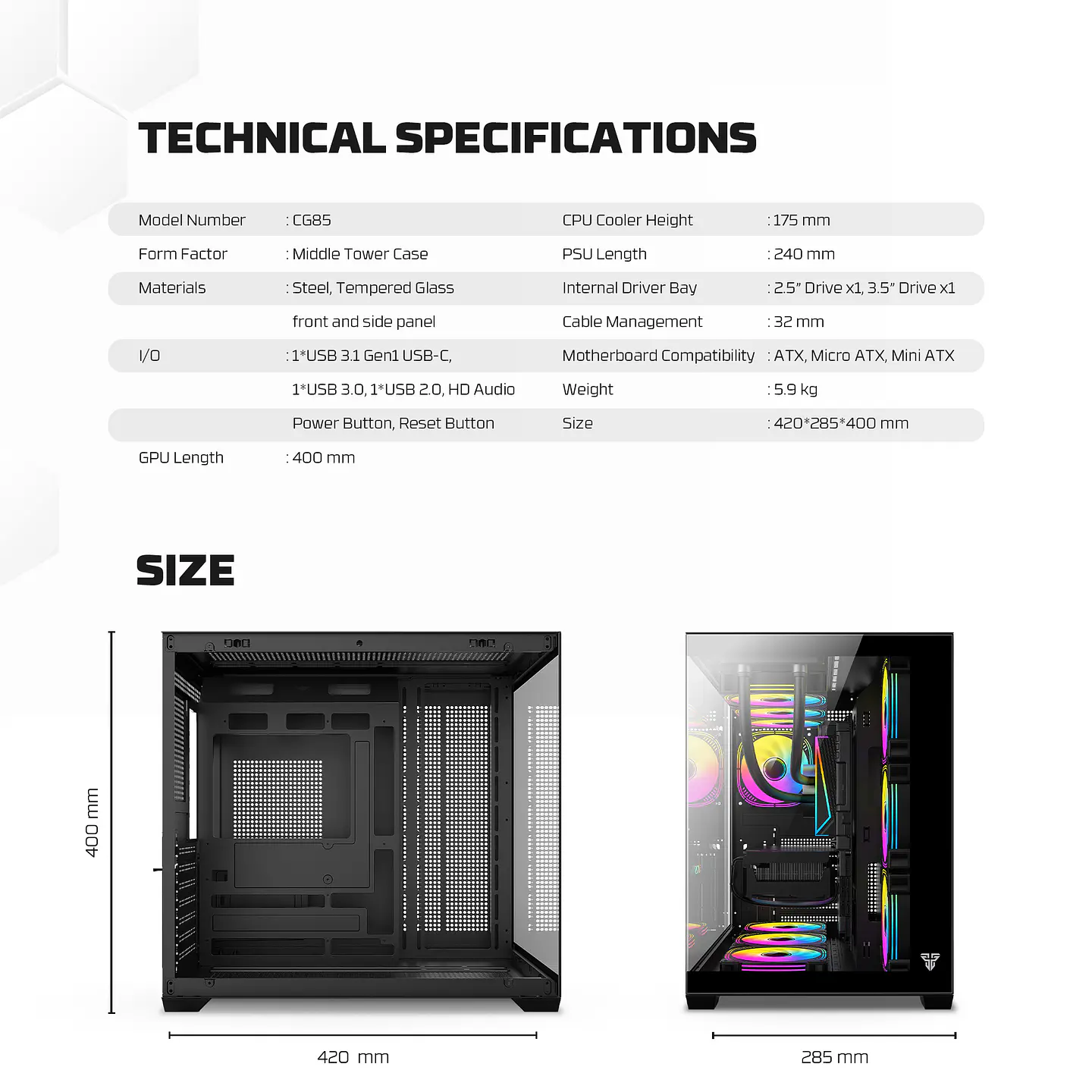 CG85 LUMINA White Gabinete Pecera con 6 Ventiladores aRGB 14