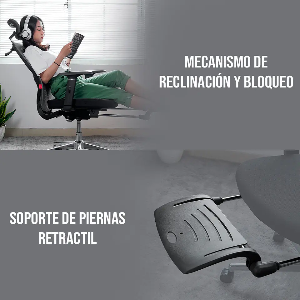 OCA259s Grey Silla ergonómica Oficina de Malla con Reposapiés 17