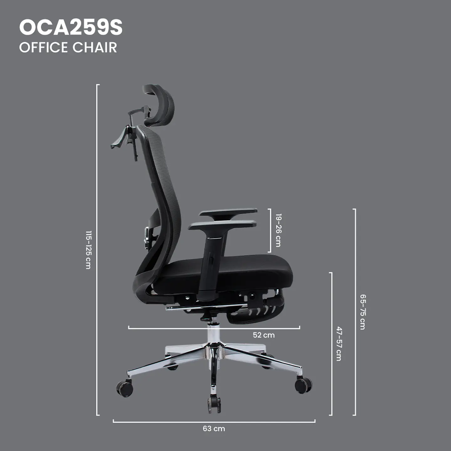 OCA259s Grey Silla ergonómica Oficina de Malla con Reposapiés 19