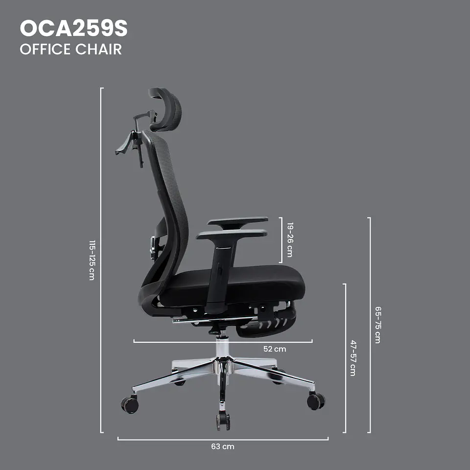OCA259s Grey Silla ergonómica Oficina de Malla con Reposapiés 19
