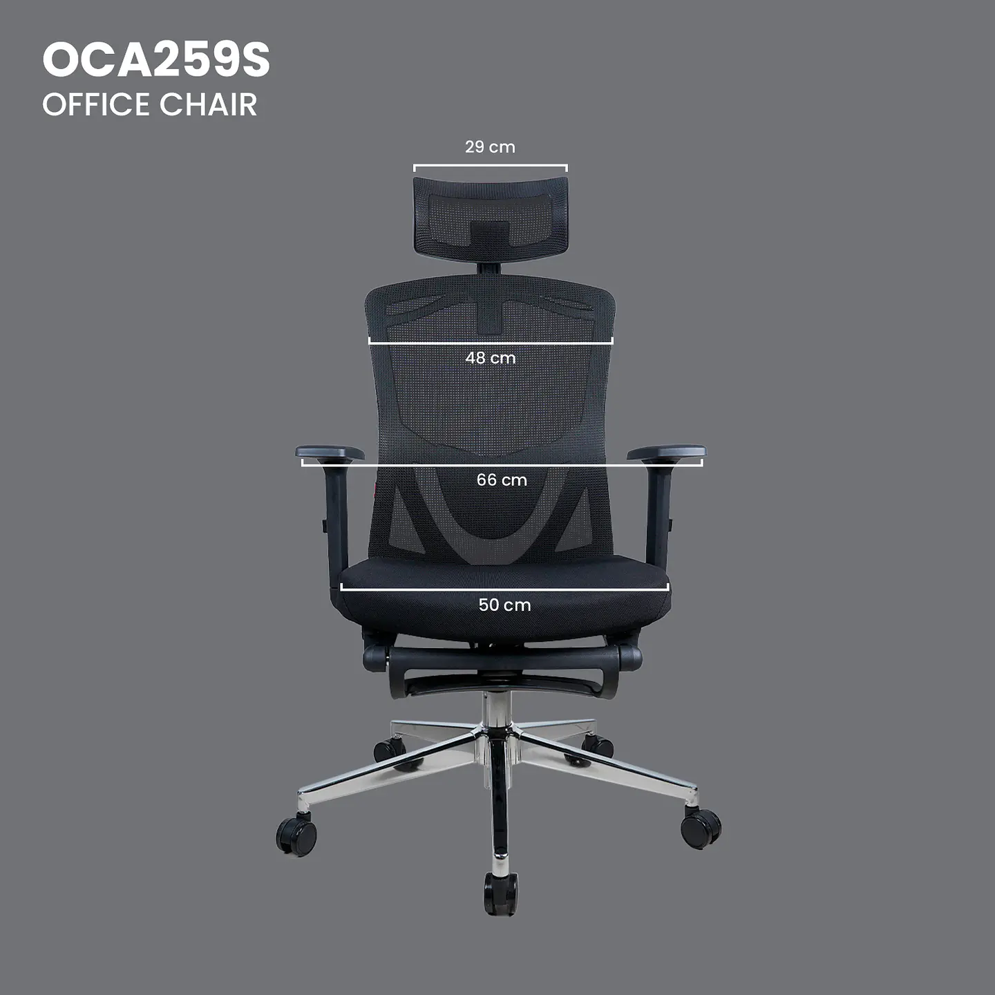 OCA259s Grey Silla ergonómica Oficina de Malla con Reposapiés 21