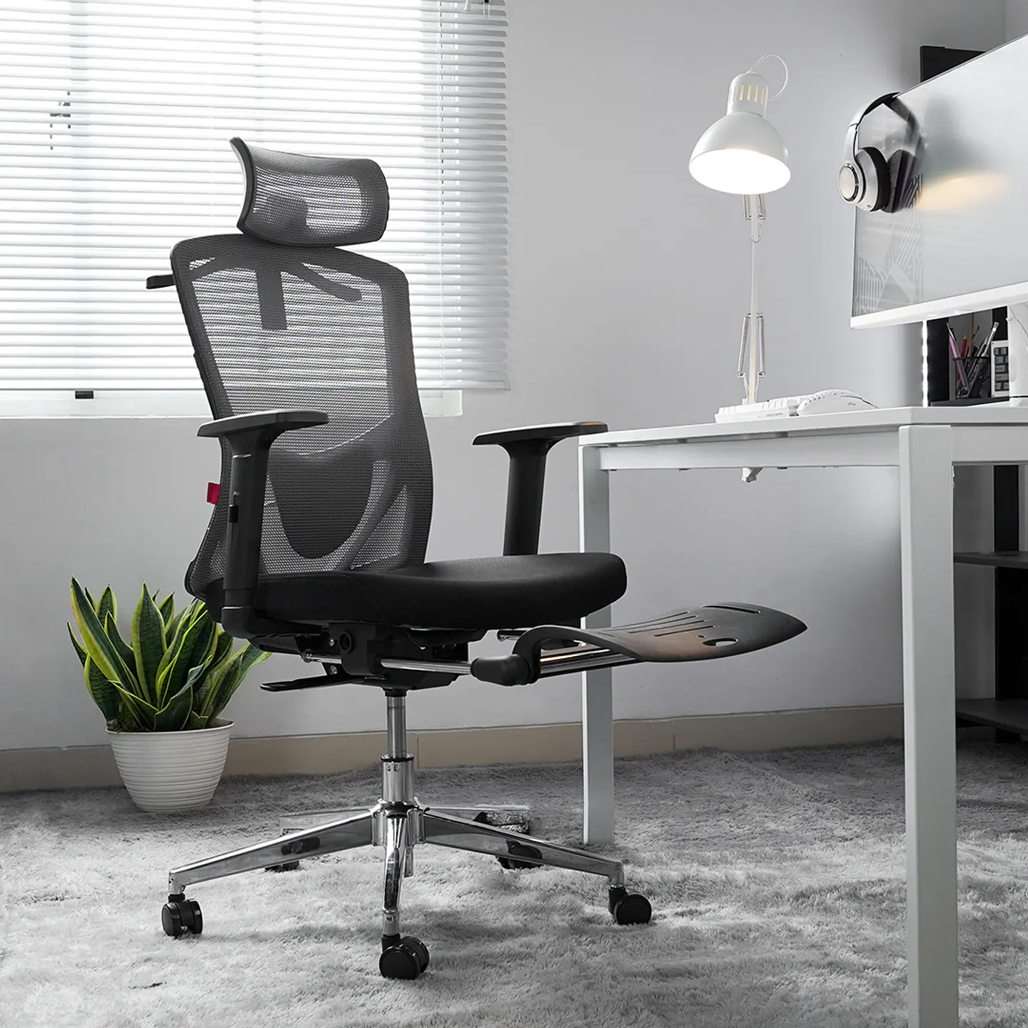 OCA259s Grey Silla ergonómica Oficina de Malla con Reposapiés 11
