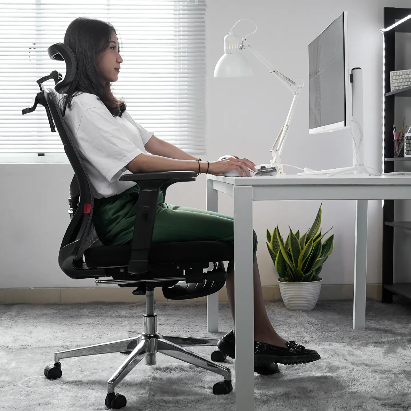 OCA259s Grey Silla ergonómica Oficina de Malla con Reposapiés 25