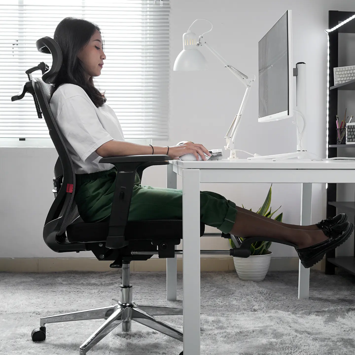 OCA259s Grey Silla ergonómica Oficina de Malla con Reposapiés 27