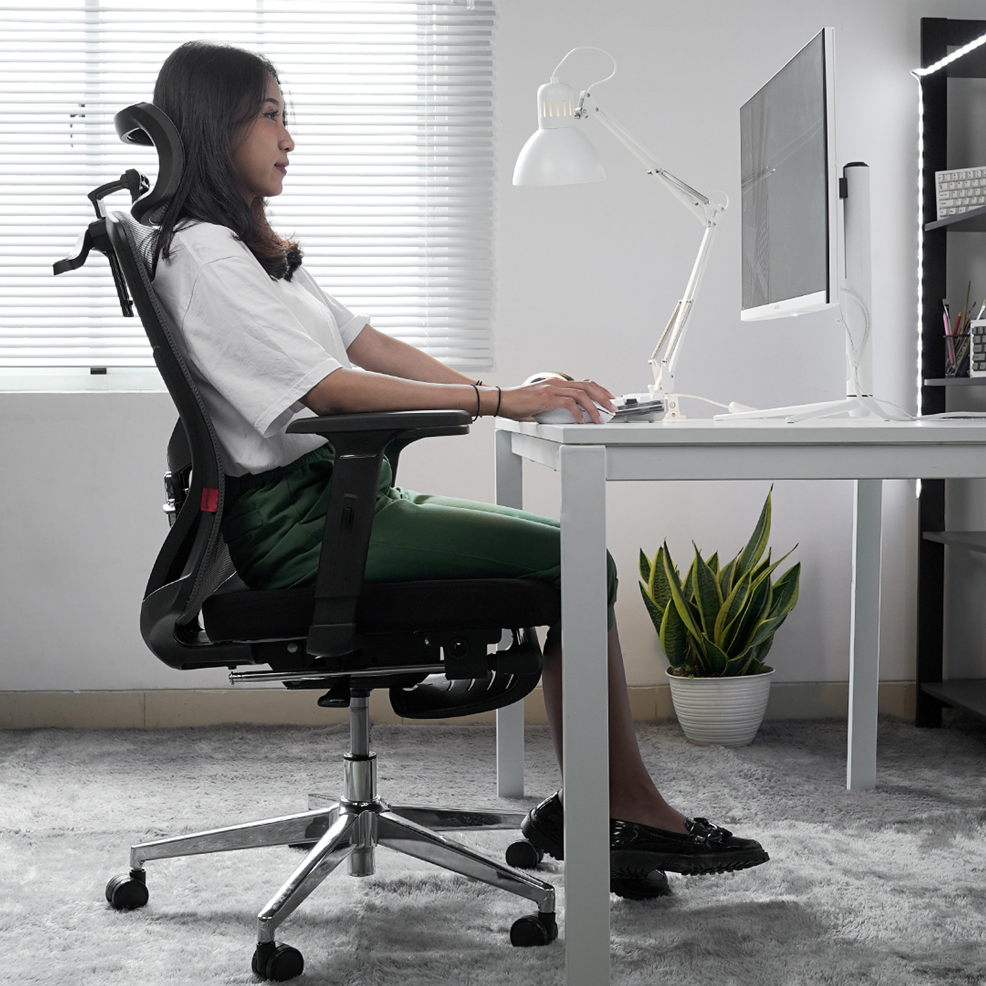 OCA259s Black Silla ergonómica Oficina de Malla con Reposapiés 11