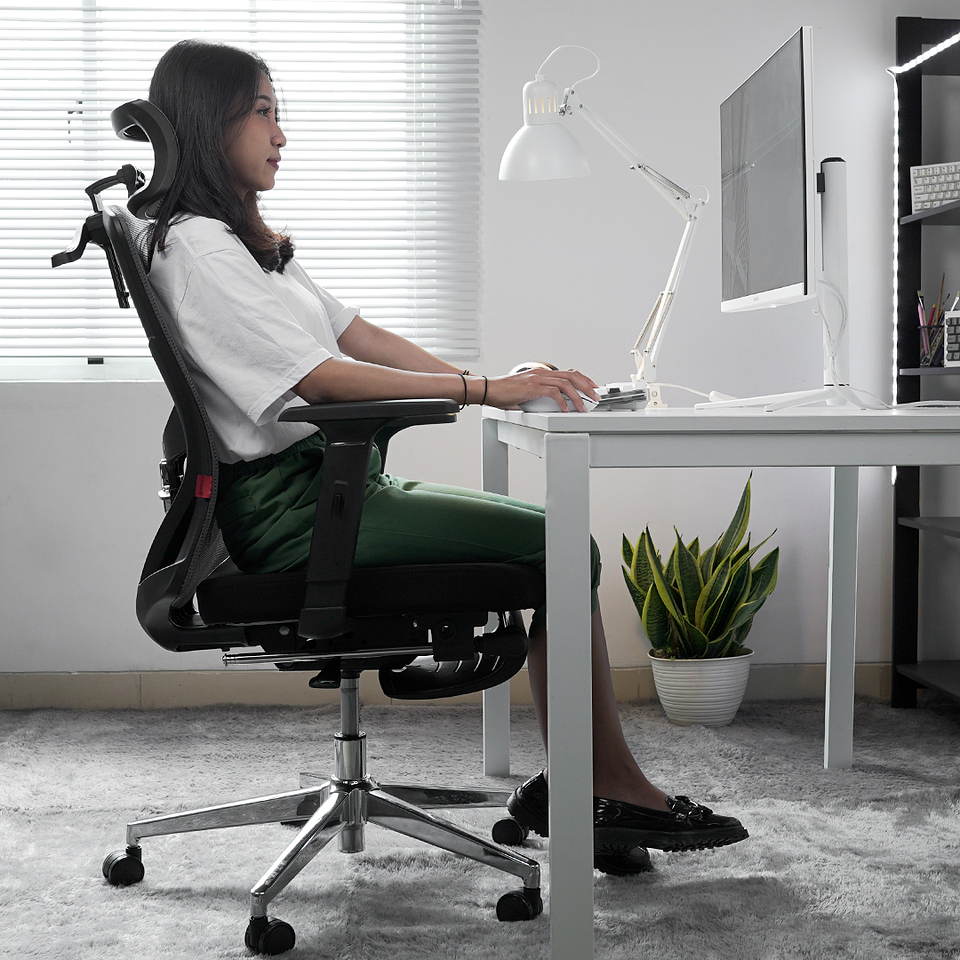 OCA259s Black Silla ergonómica Oficina de Malla con Reposapiés 11