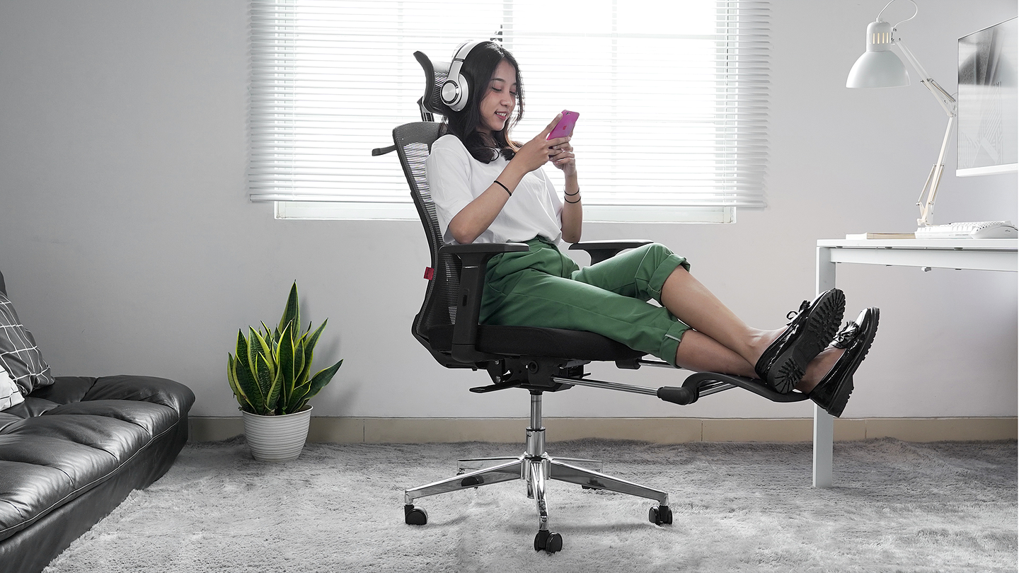 OCA259s Black Silla ergonómica Oficina de Malla con Reposapiés 21