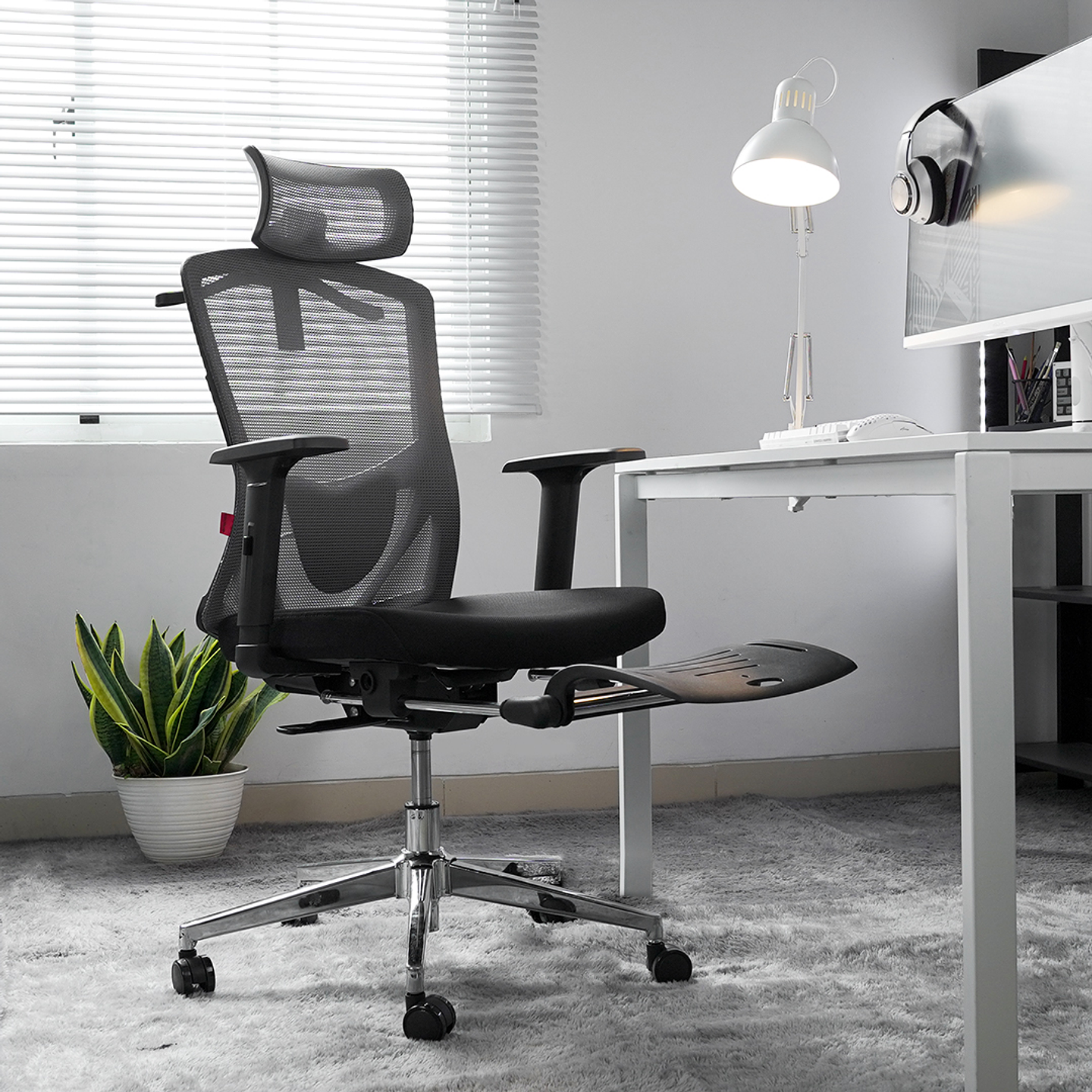 OCA259s Black Silla ergonómica Oficina de Malla con Reposapiés 25