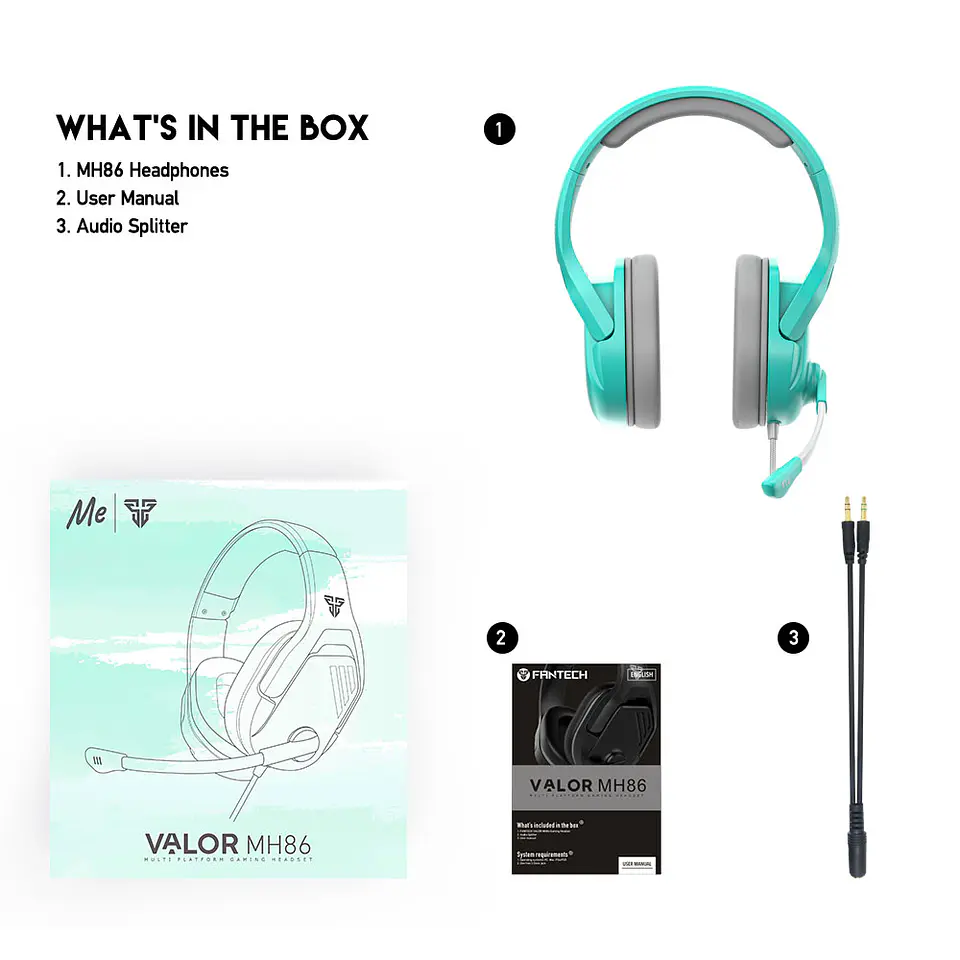 MH86 VALOR Mint Audífonos Multiplataforma 3.5 mm Splitter Playstation 10
