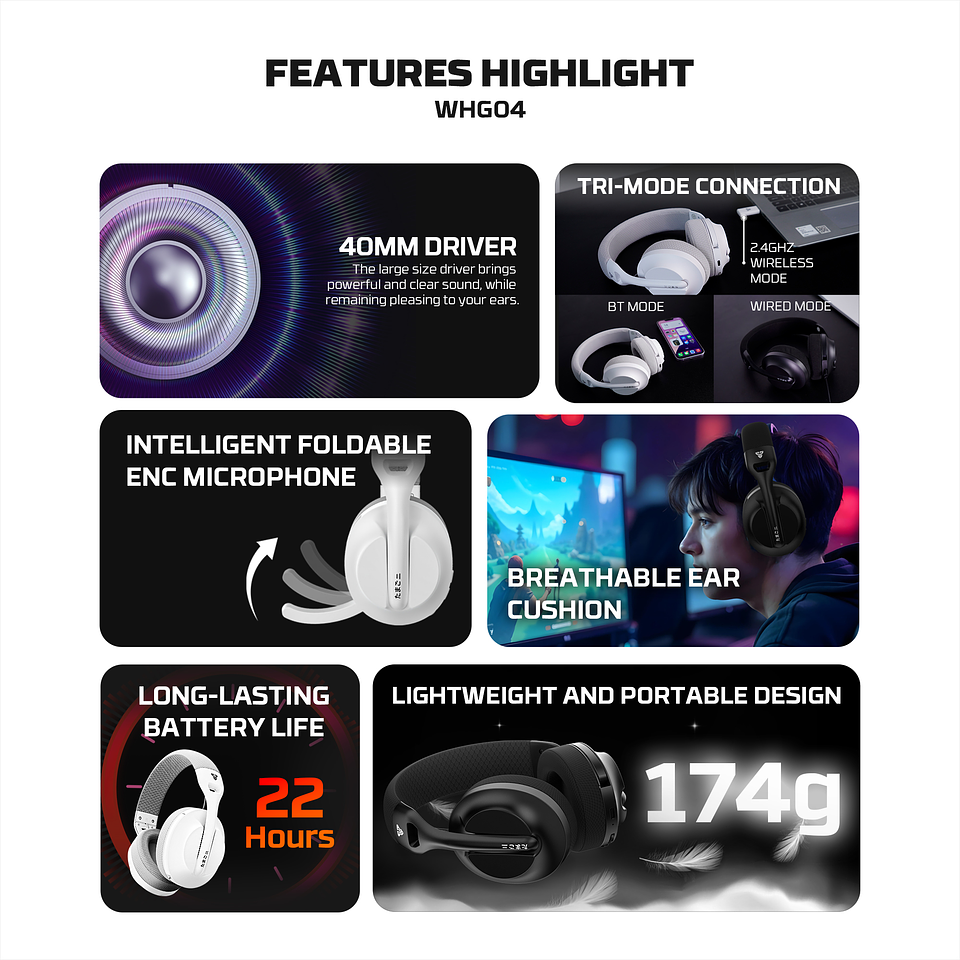 WHG04 TAMAGO II Black Audífonos Inalámbricos Multiplataforma 5