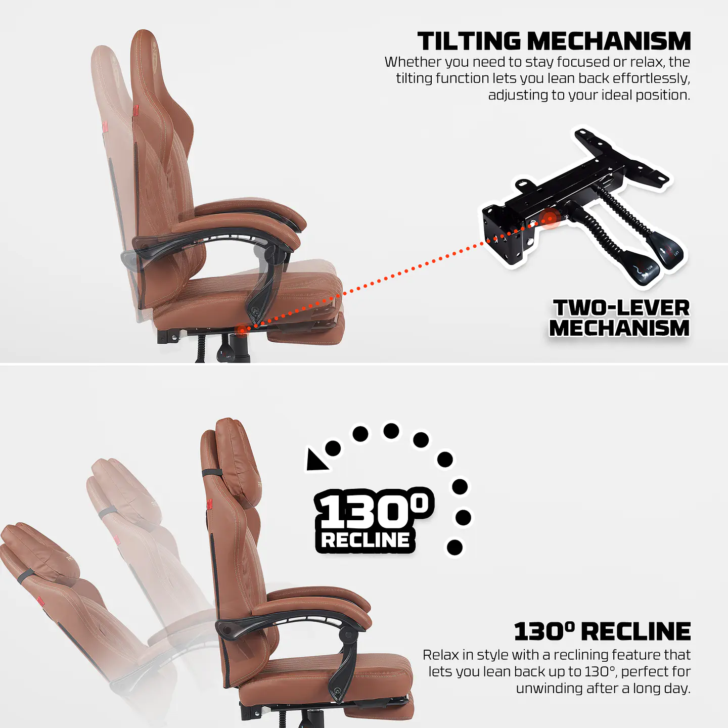 GC193 BROWN Silla Gamer Ergonómica de Ecocuero con Reposapiés 14