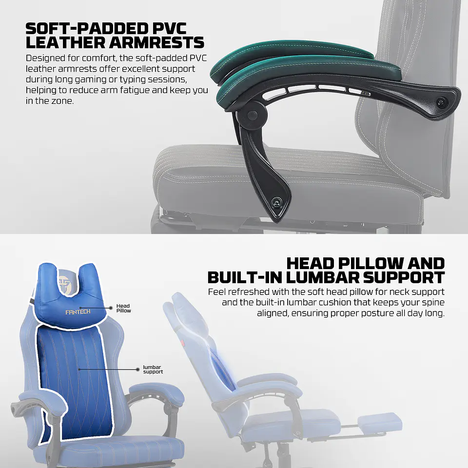 GC193 BLACK Silla Gamer Ergonómica de Ecocuero con Reposapiés 15