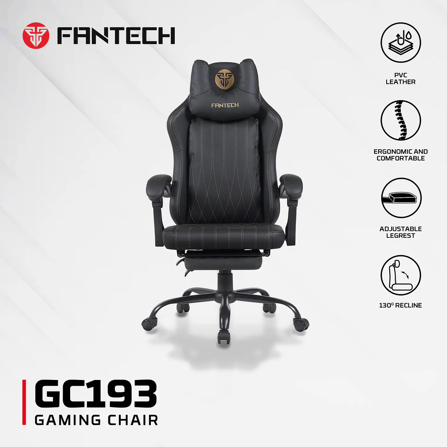 GC193 BLACK Silla Gamer Ergonómica de Ecocuero con Reposapiés 18