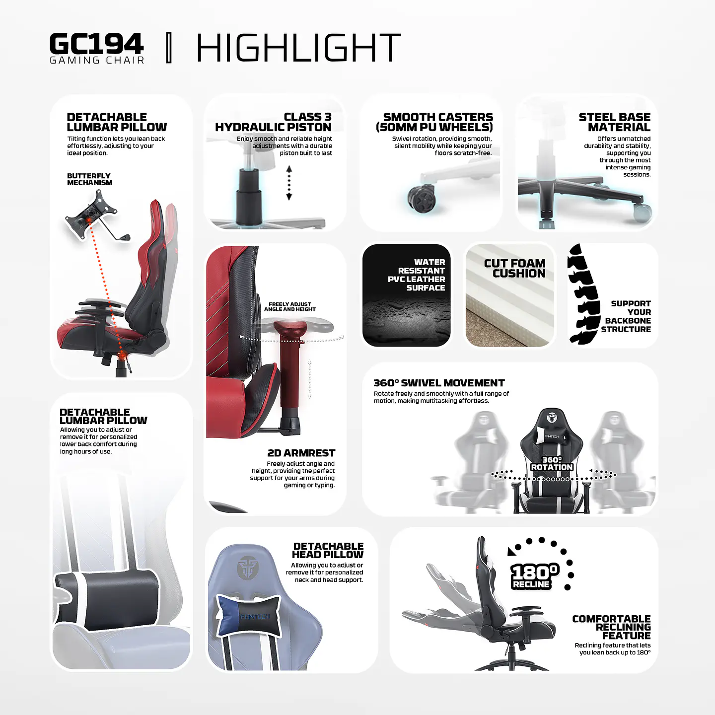 GC194 Black Silla Ergonómica Gamer 9