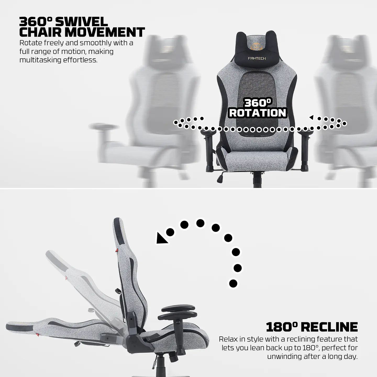 GC195 Grey Silla Ergonómica de Tela Respirable 11