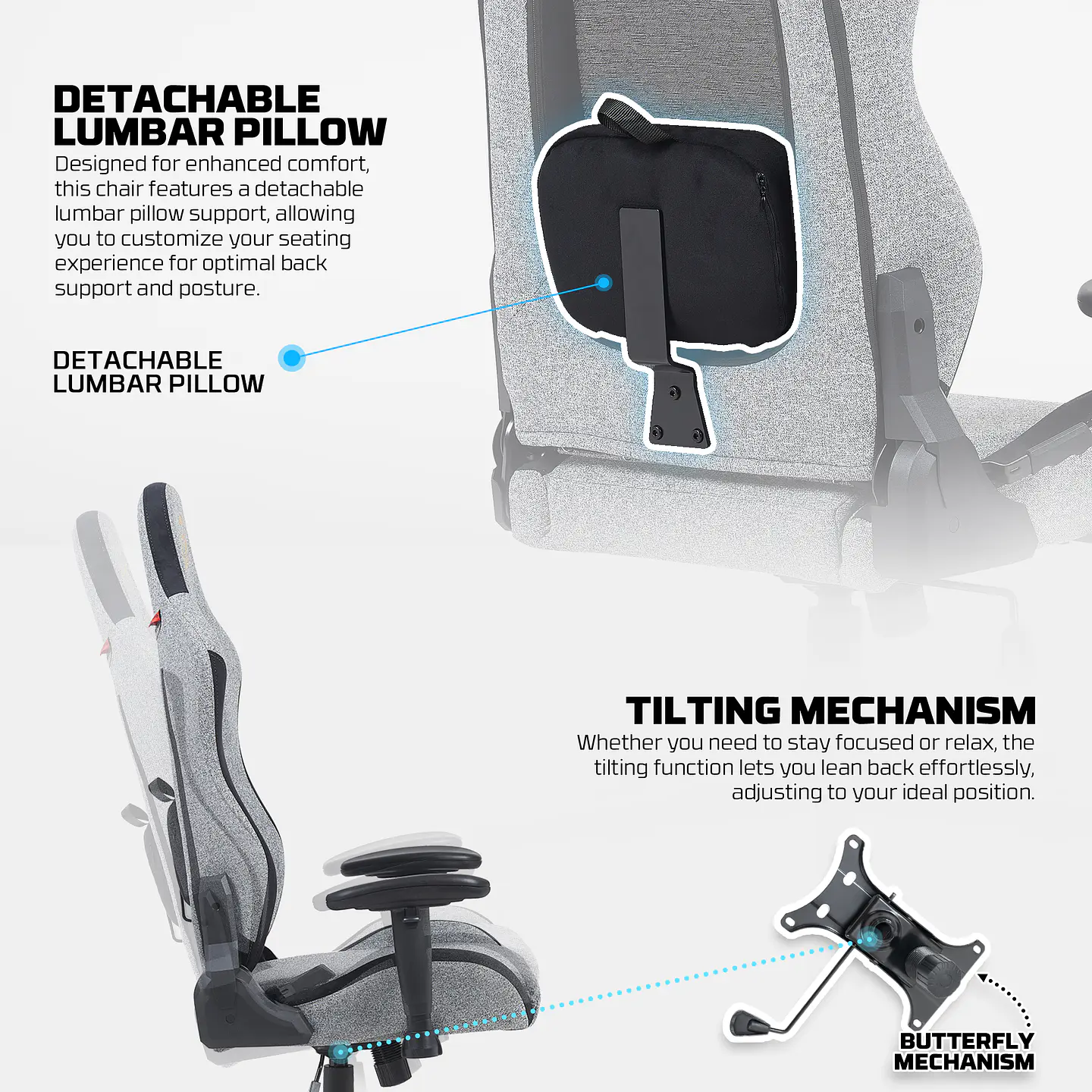 GC195 Grey Silla Ergonómica de Tela Respirable 13