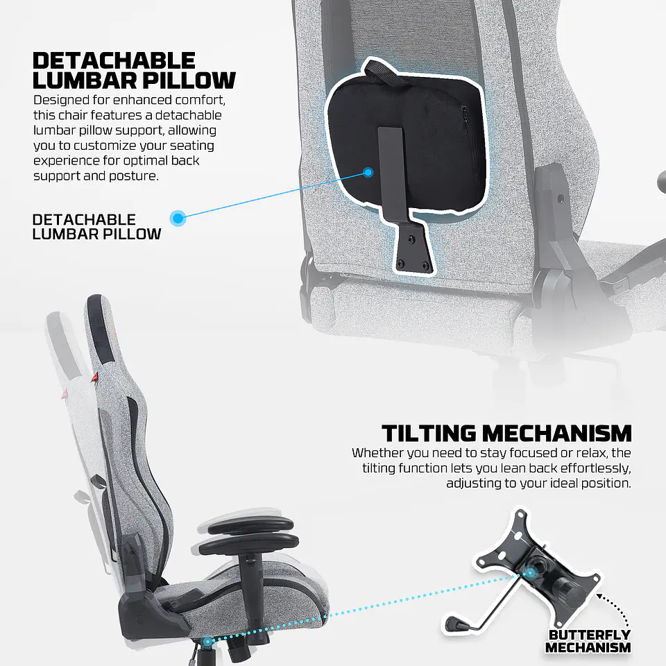 GC195 Grey Silla Ergonómica de Tela Respirable 13