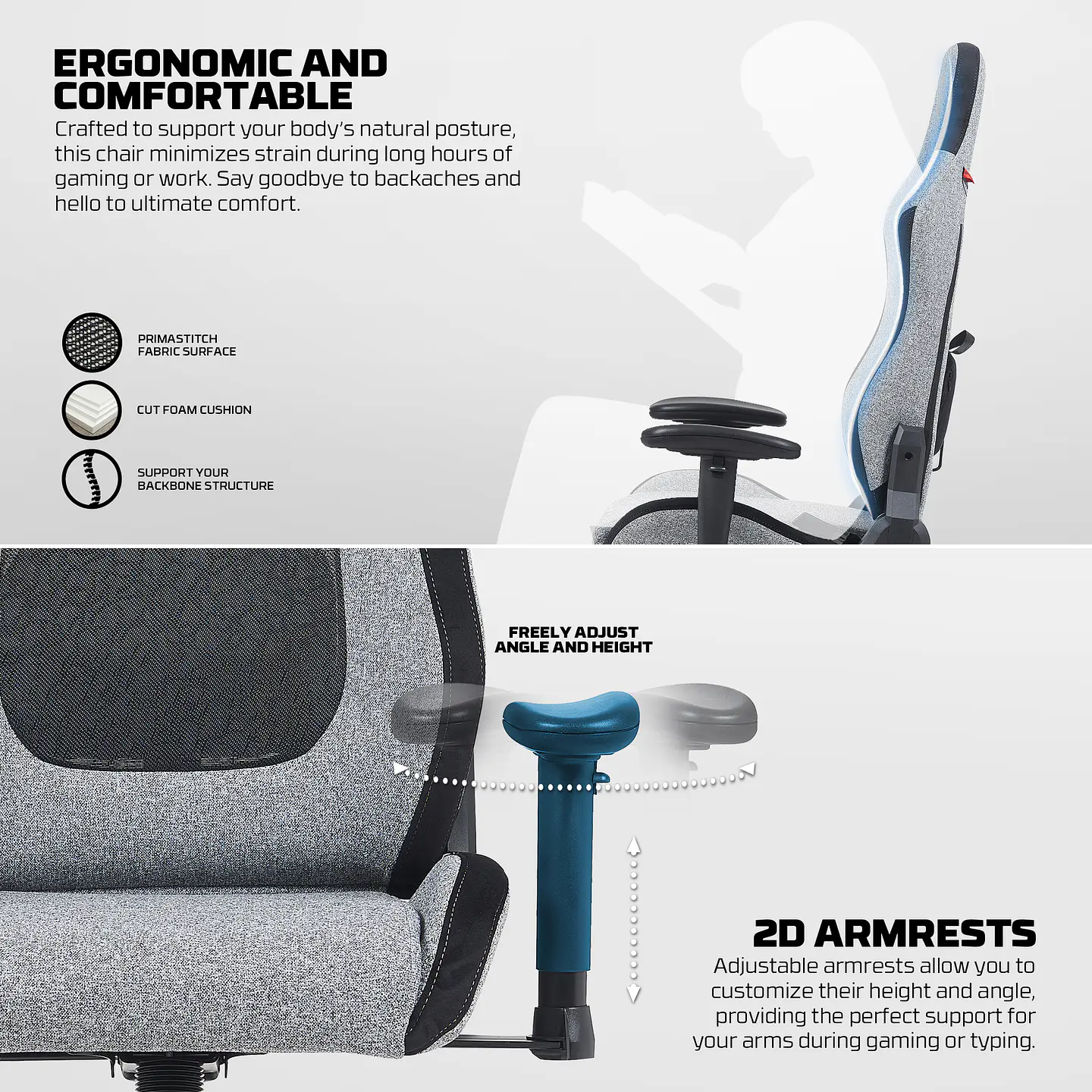 GC195 Grey Silla Ergonómica de Tela Respirable 16