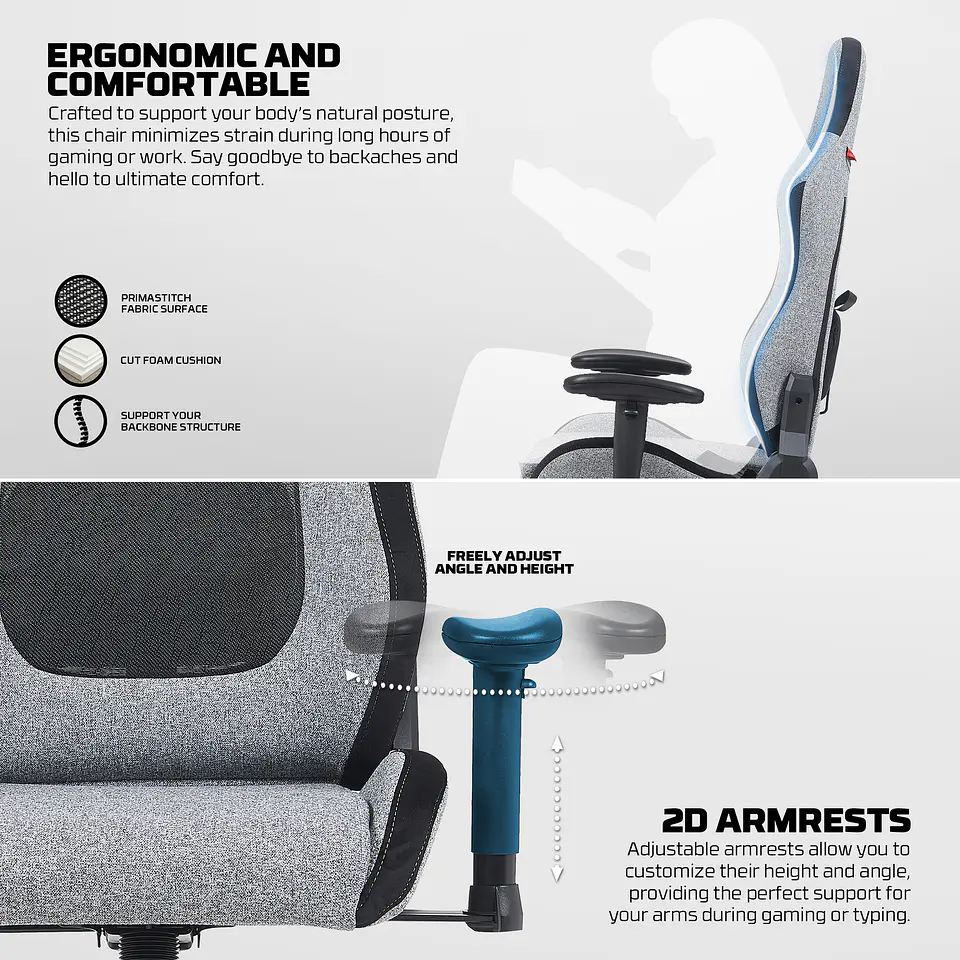 GC195 Grey Silla Ergonómica de Tela Respirable 16