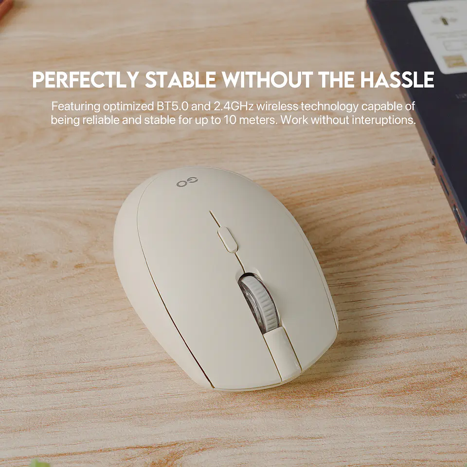 W193 GO Beige Mouse inalámbrico Bluetooth 5.0 y Receptor USB 1.600 DPI 10