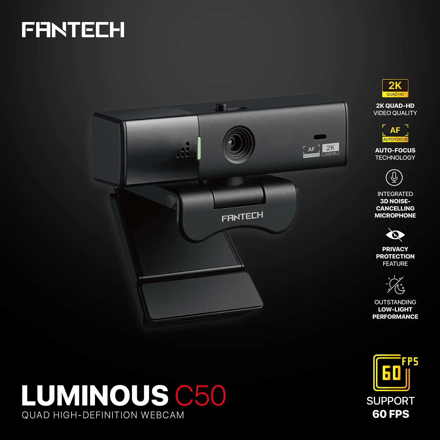 C50 LUMINOUS Black Webcam 2K Cámara Web Quad HD 60 FPS 21