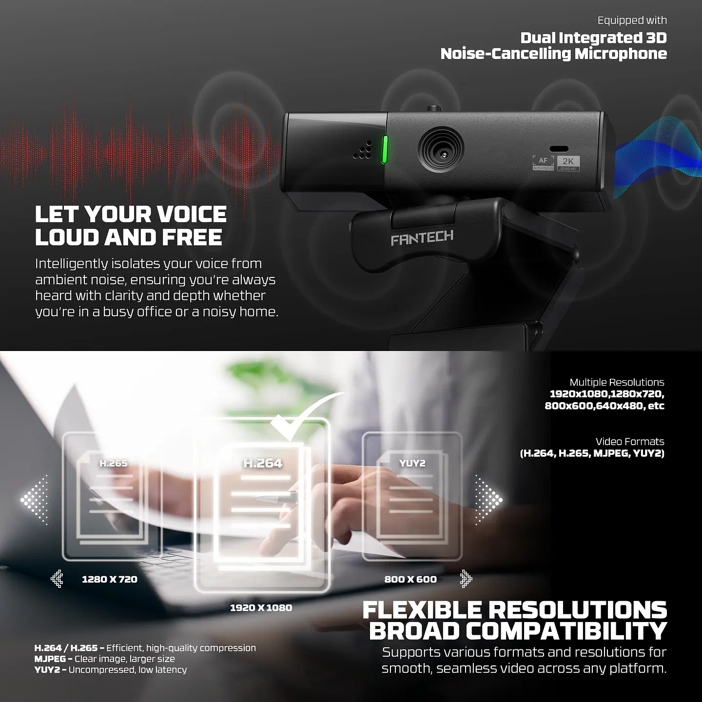 C50 LUMINOUS Black Webcam 2K Cámara Web Quad HD 60 FPS 18