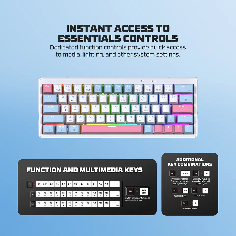 MK611 ATOM X63 Ame White Teclado Mecánico 60% RGB Hot-Swappable Layout USA 10