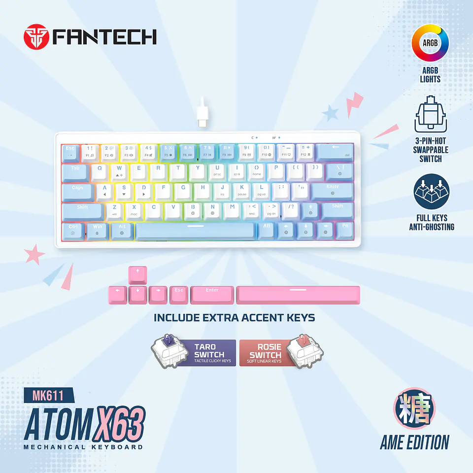 MK611 ATOM X63 Ame White Teclado Mecánico 60% RGB Hot-Swappable Layout USA 21