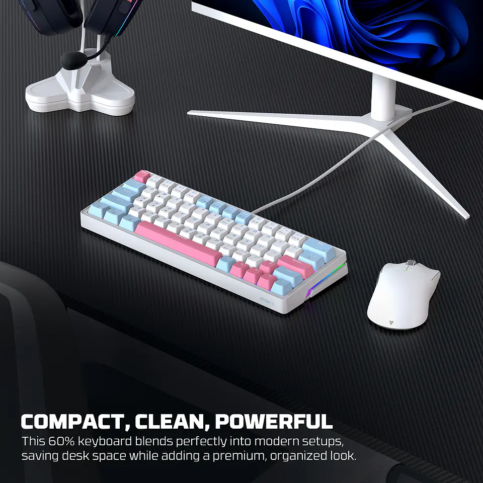MK611 ATOM X63 Ame White Teclado Mecánico 60% RGB Hot-Swappable Layout USA 18