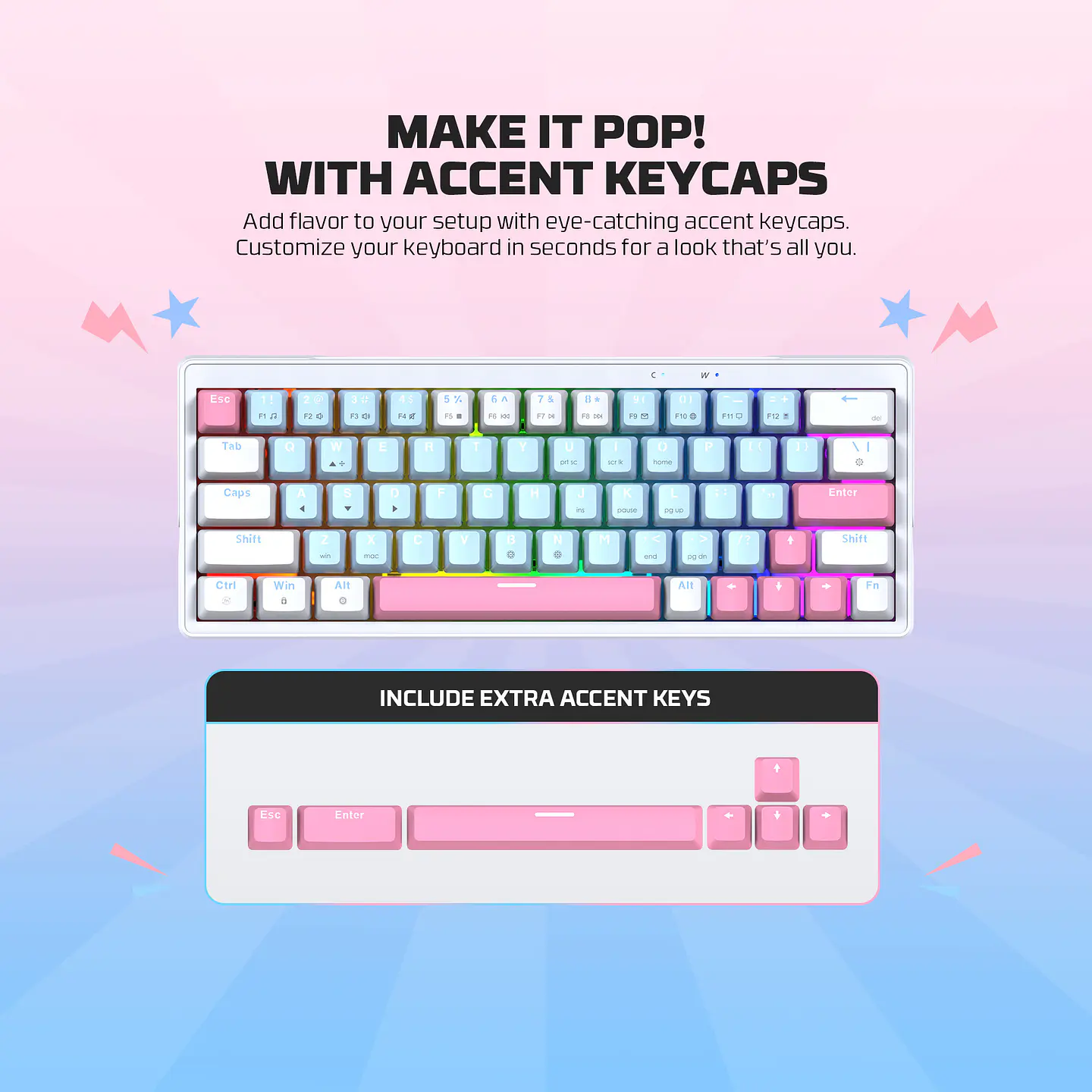 MK611 ATOM X63 Ame Blue Teclado Mecánico 60% RGB Hot-Swappable Layout USA 17