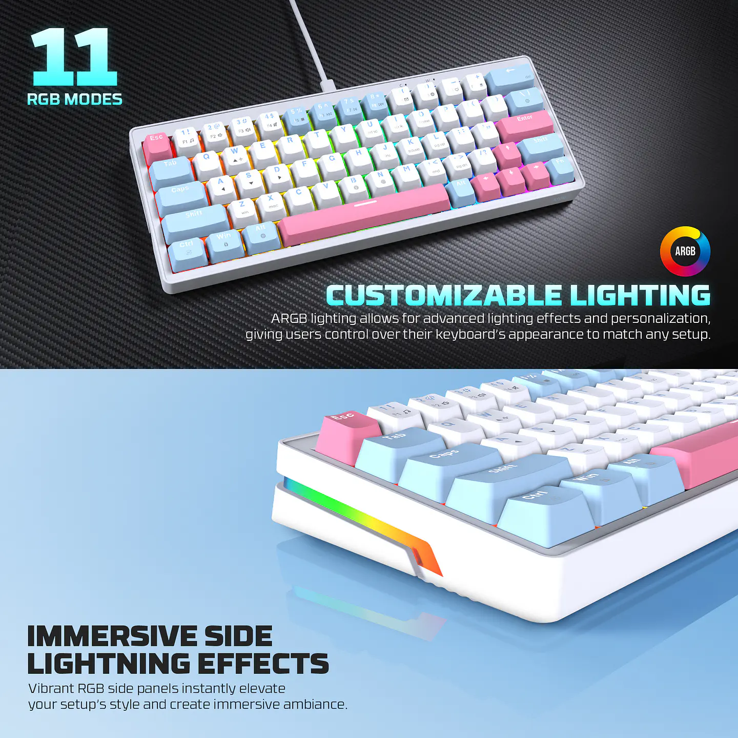 MK611 ATOM X63 Ame Blue Teclado Mecánico 60% RGB Hot-Swappable Layout USA 8