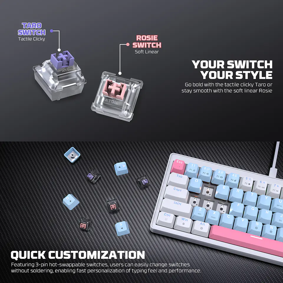 MK611 ATOM X63 Ame Blue Teclado Mecánico 60% RGB Hot-Swappable Layout USA 9