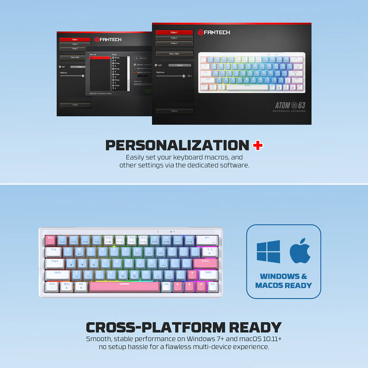 MK611 ATOM X63 Ame Blue Teclado Mecánico 60% RGB Hot-Swappable Layout USA 12