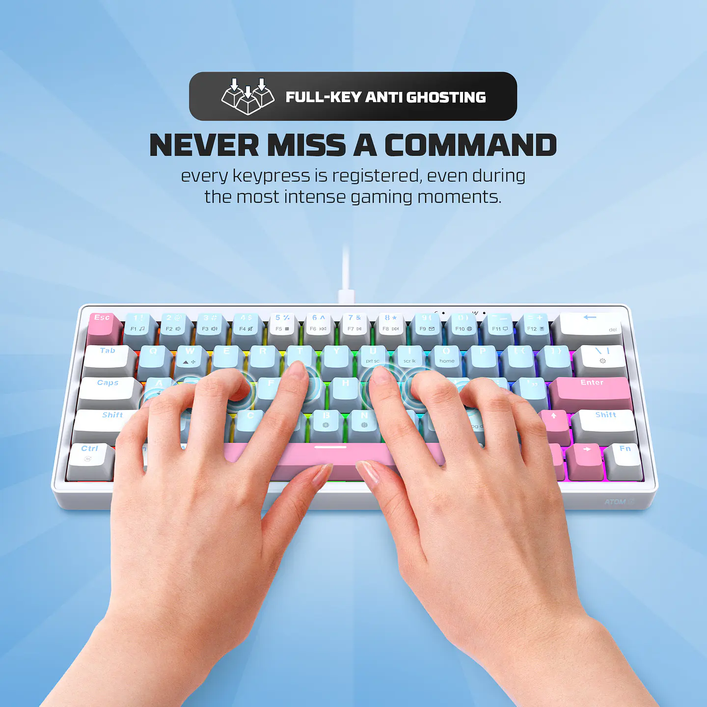 MK611 ATOM X63 Ame Blue Teclado Mecánico 60% RGB Hot-Swappable Layout USA 14
