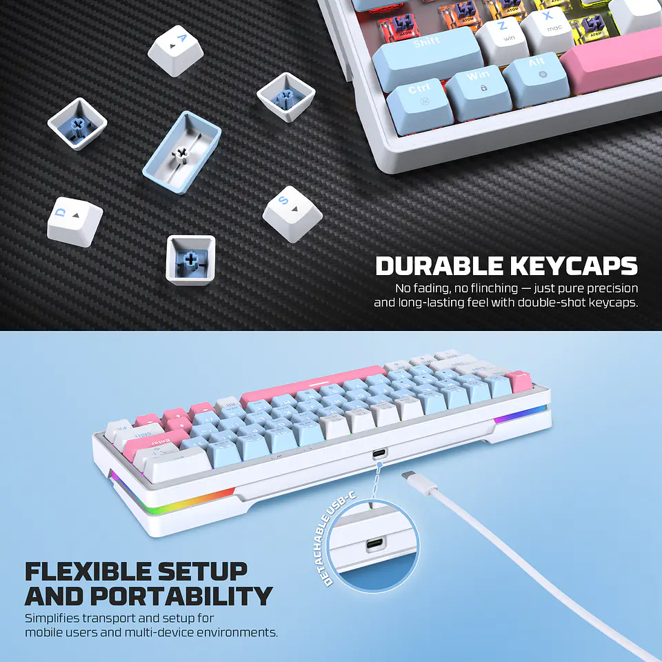 MK611 ATOM X63 Ame Blue Teclado Mecánico 60% RGB Hot-Swappable Layout USA 16