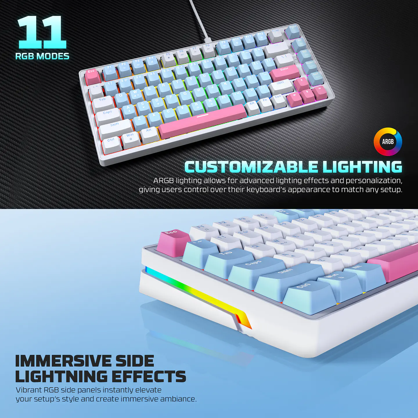 MK612 ATOM X83 Ame White Teclado Mecánico 75% RGB Hot-Swappable Layout USA 7