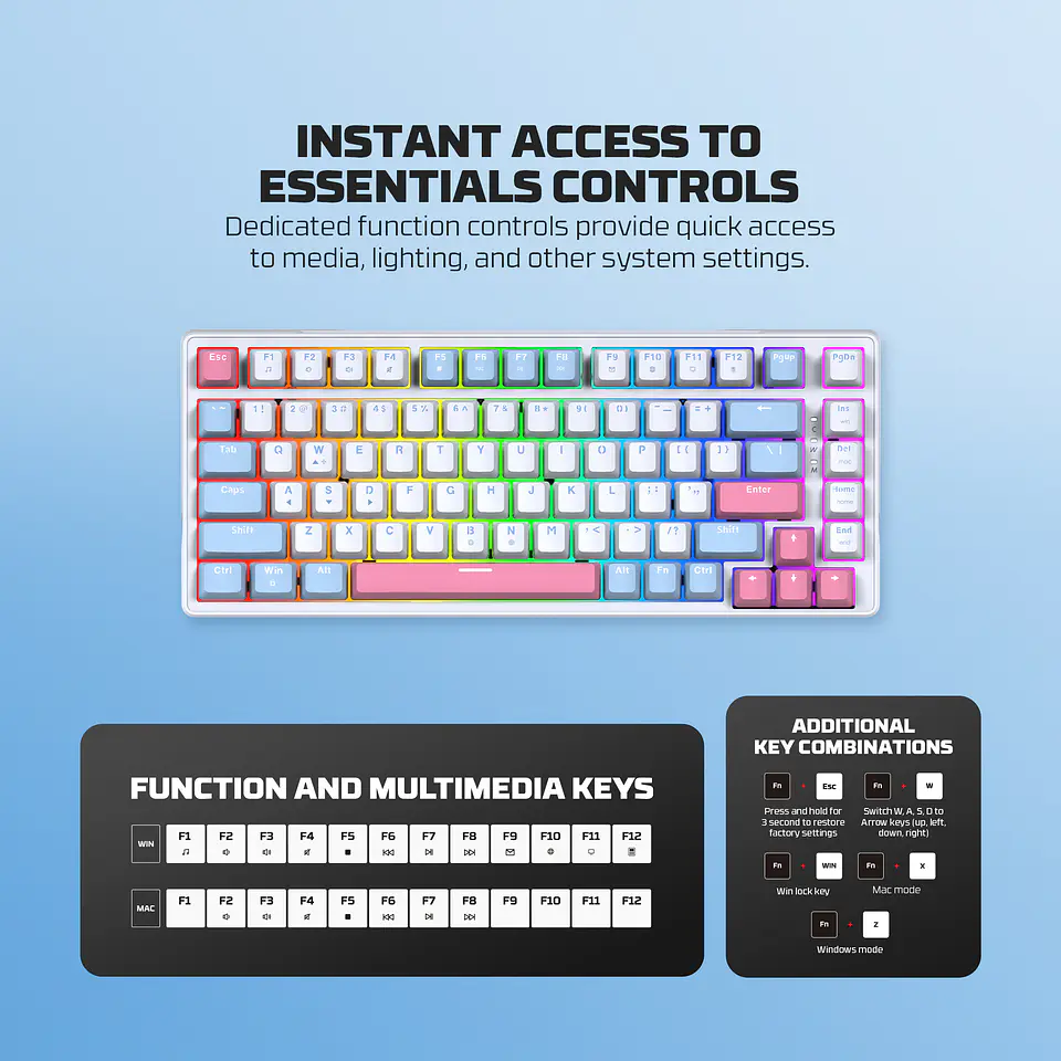 MK612 ATOM X83 Ame White Teclado Mecánico 75% RGB Hot-Swappable Layout USA 8