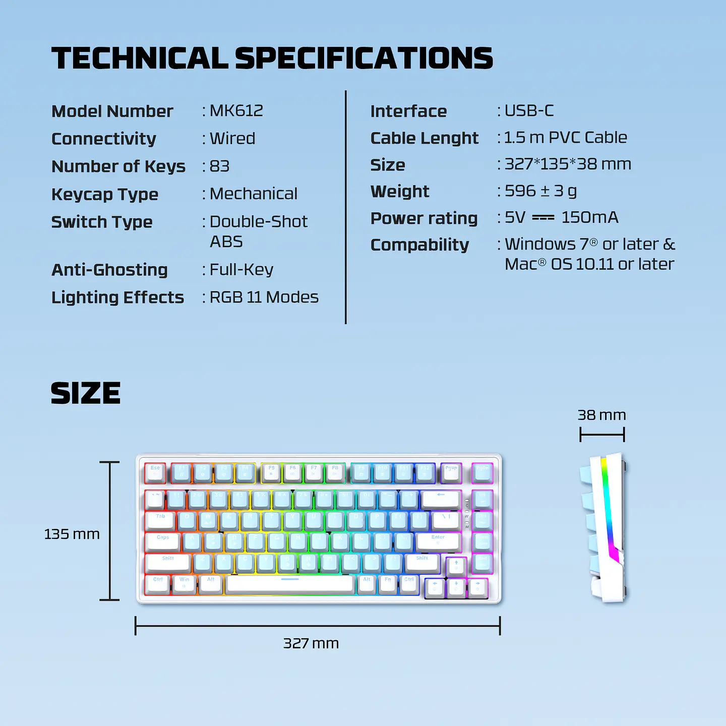 MK612 ATOM X83 Ame White Teclado Mecánico 75% RGB Hot-Swappable Layout USA 14