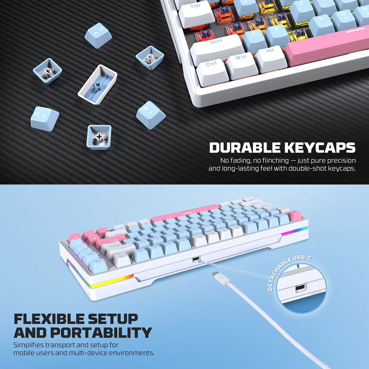 MK612 ATOM X83 Ame White Teclado Mecánico 75% RGB Hot-Swappable Layout USA 10
