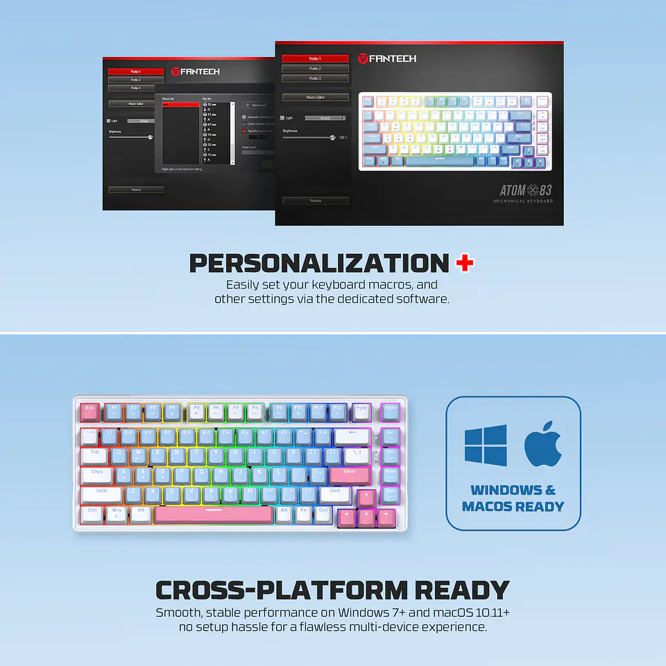 MK612 ATOM X83 Ame White Teclado Mecánico 75% RGB Hot-Swappable Layout USA 13