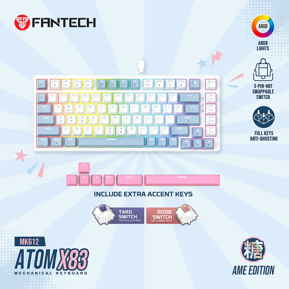 MK612 ATOM X83 Ame White Teclado Mecánico 75% RGB Hot-Swappable Layout USA 15