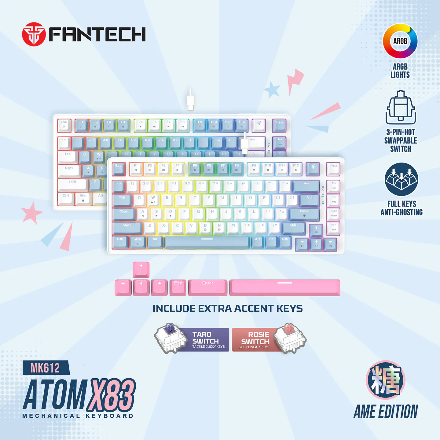 MK612 ATOM X83 Ame White Teclado Mecánico 75% RGB Hot-Swappable Layout USA 16