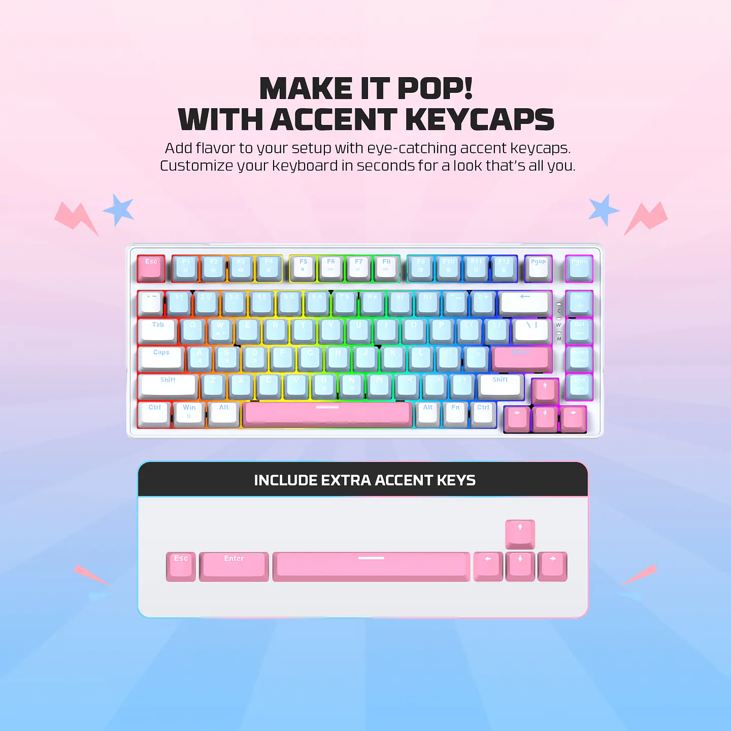 MK612 ATOM X83 Ame Blue Teclado Mecánico 75% RGB Hot-Swappable Layout USA 10