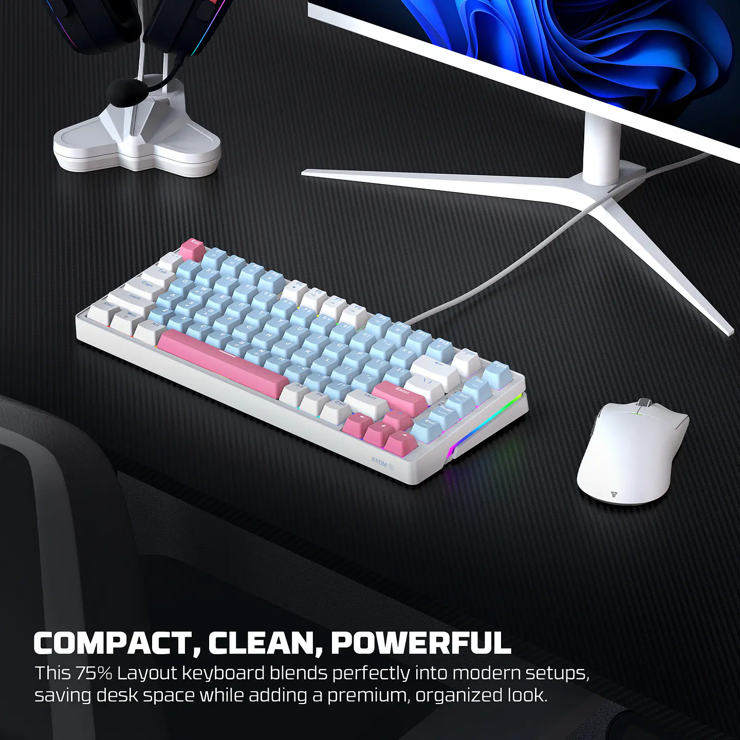 MK612 ATOM X83 Ame Blue Teclado Mecánico 75% RGB Hot-Swappable Layout USA 19