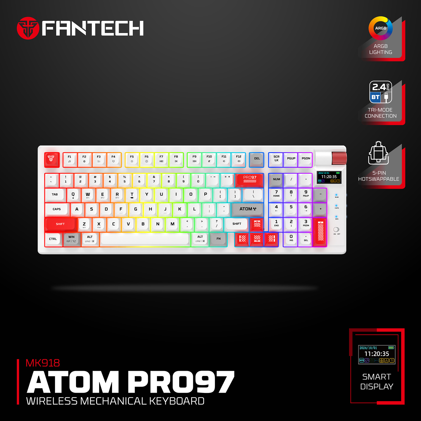 MK918 ATOM PRO97 White Teclado Mecánico Inalámbrico con Pantalla 96% Hot-Swappable Layout USA 17
